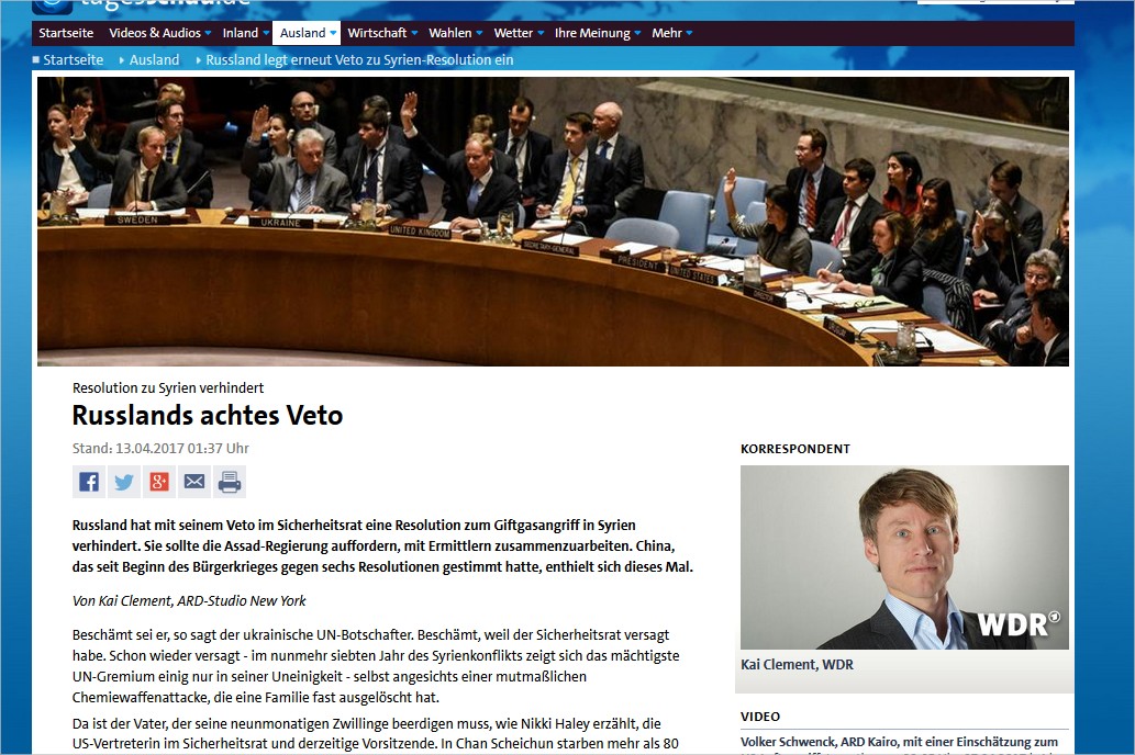 Tendenzberichterstattung und Manipulation über Syrien-Giftgas-Debatte im UN-Sicherheitsrat