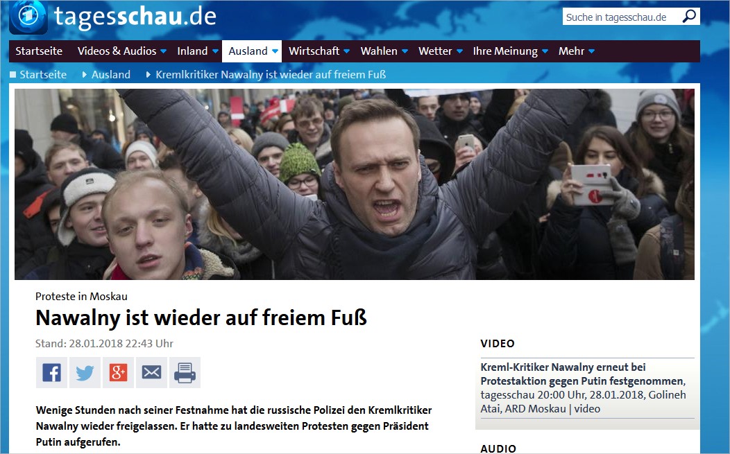 18 (!) Berichte zu Nawalny auf Tagesschau.de in nur zwei Tagen